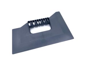 A black plastic object with a hole in it.