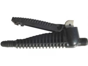A close up of the side of a black plastic clip.