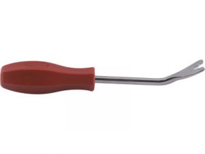 A red screwdriver is on the white background
