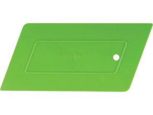 A green plastic cutting board with one hole.
